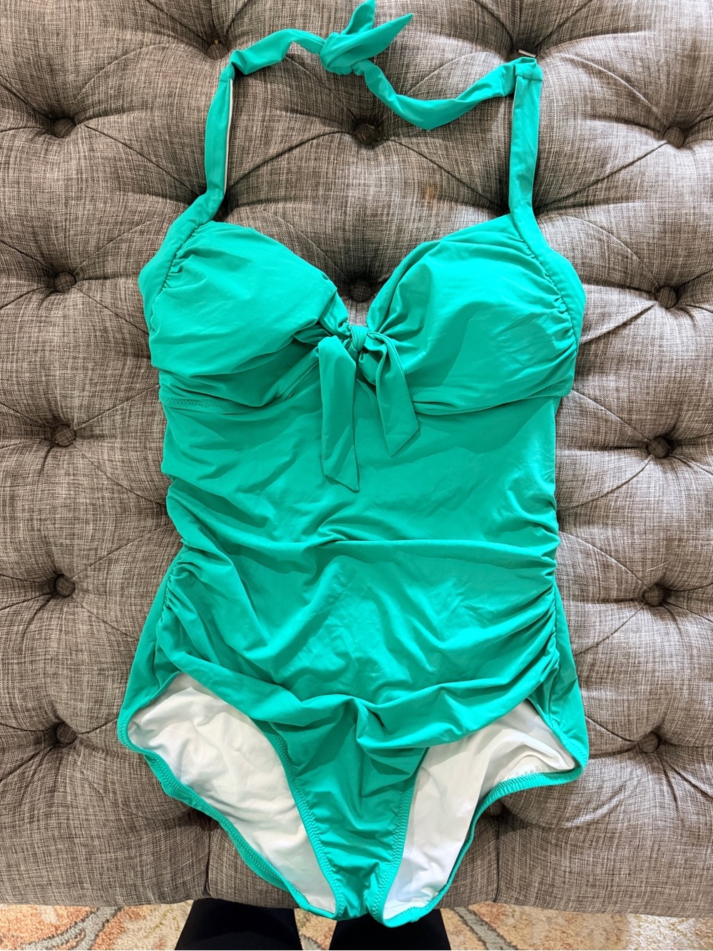 Lands' End Teal Green One-Piece Swimsuit with Tie Front